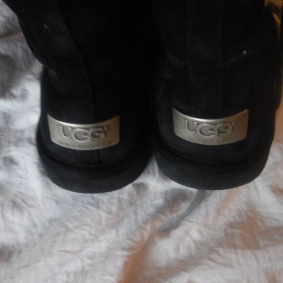 Women Black Leather Ugg Boots Interior Sheep skin Fur Lace Up womens Size 7 - Picture 7 of 14